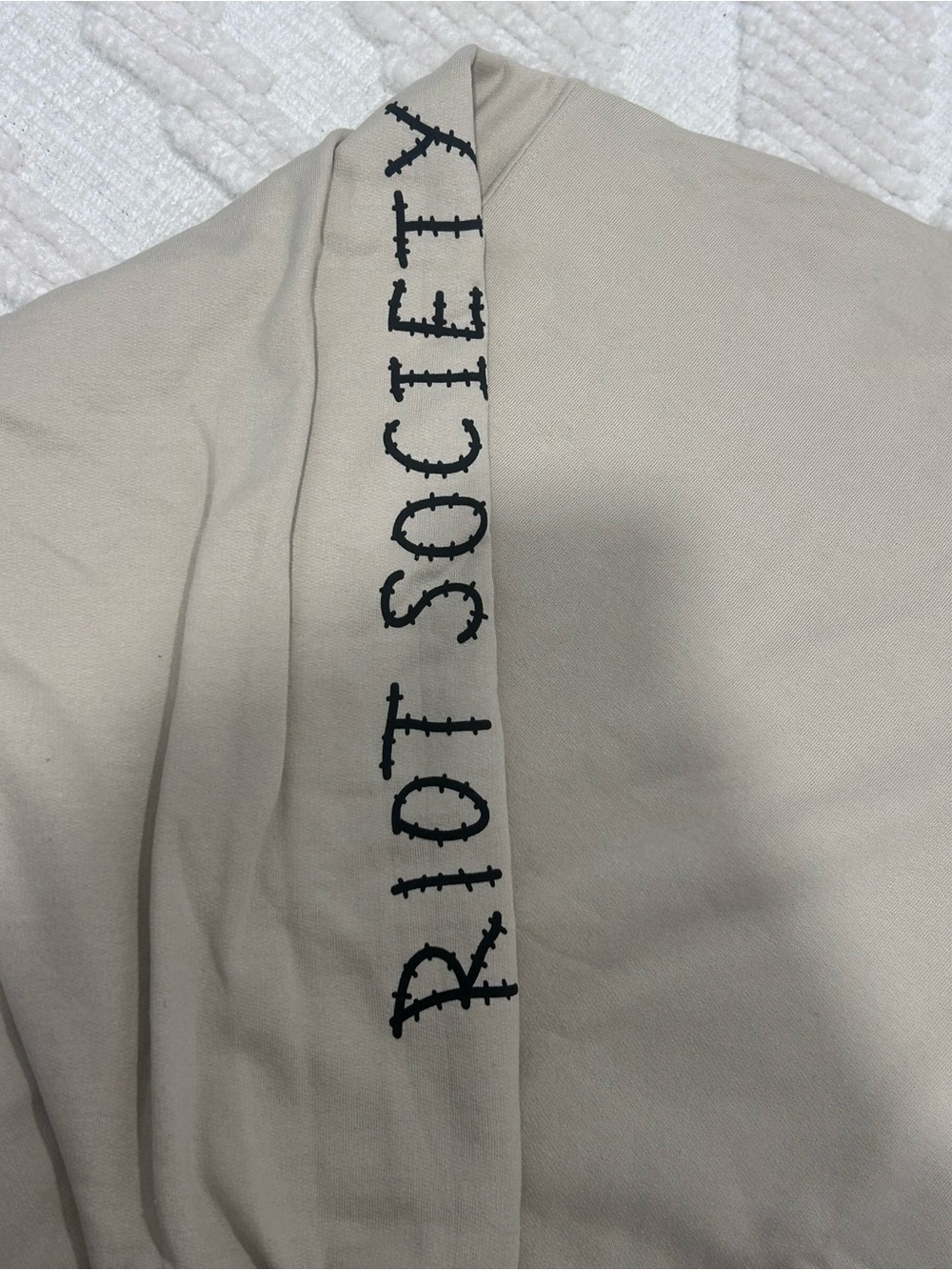 Riot Society Stitched Bear Graphic Hoodie - Beige Men’s Sweater - Picture 6 of 7